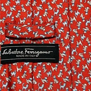 Salvatore Ferragamo Red with white and blue cats tie